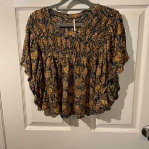 Free People Floral Printed Ruffled Up Top in Navy Combo